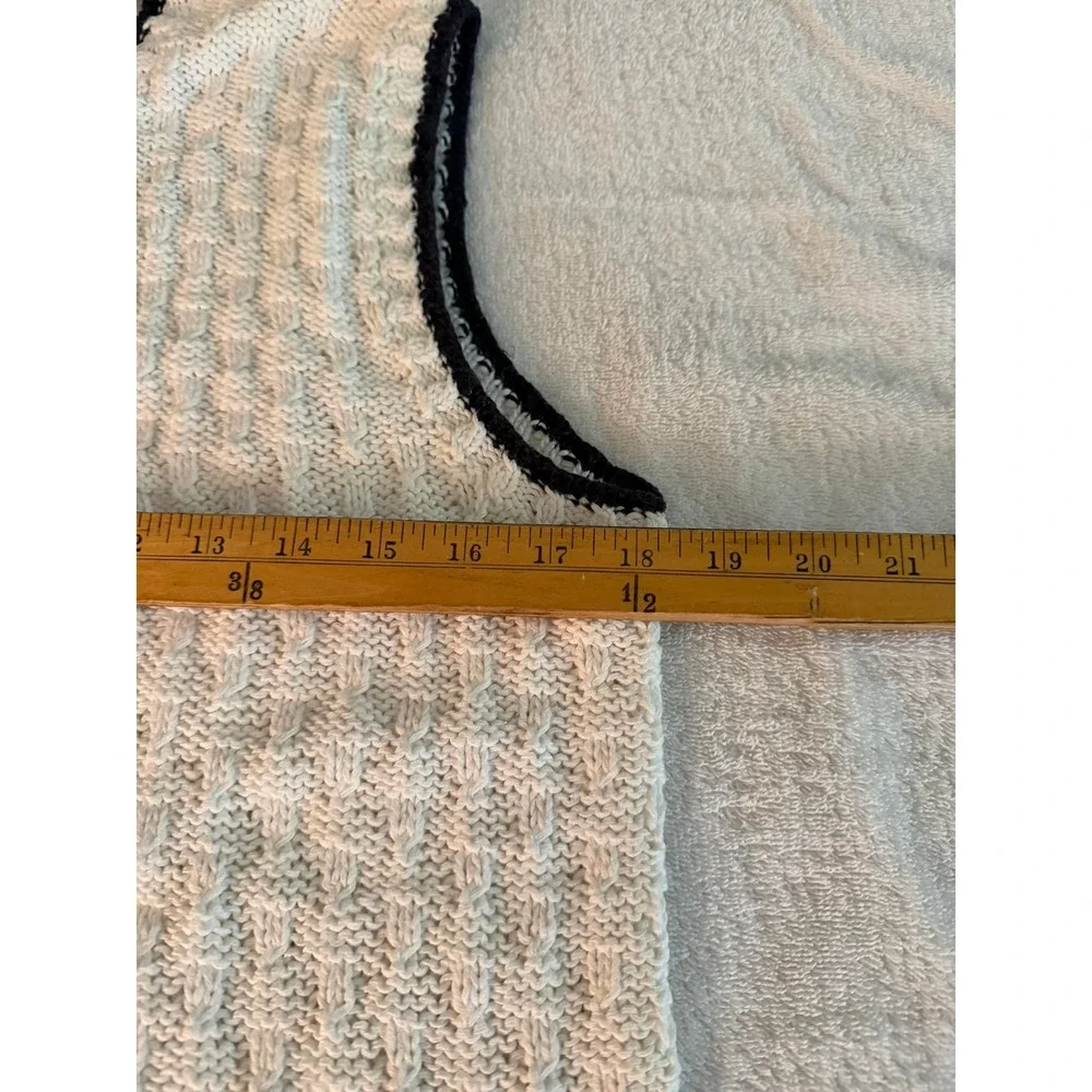 Marisa Christina Petite Nautical Hand Knit Sweater‎ Vest White Ramie Cotton Vtg